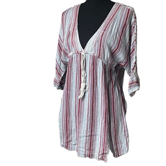 Out From Under Blue and Red Striped Oversized Top N0413 - Picture 1 of 6